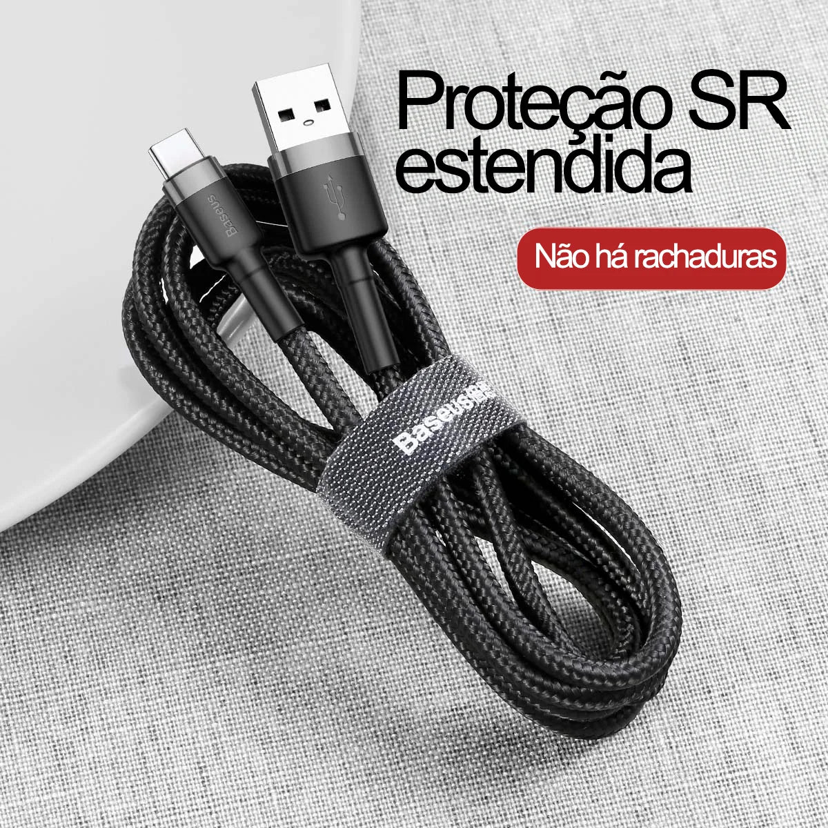Cabo Cafule Baseus USB-C 3A – Carregamento Rápido, Nylon Reforçado e Alta Durabilidade