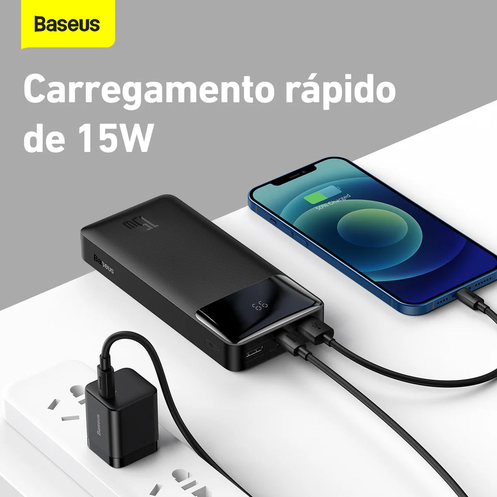 Carregador Portátil Baseus 20.000mAh – Super Potência, Carregamento Rápido e Múltiplas Conexões