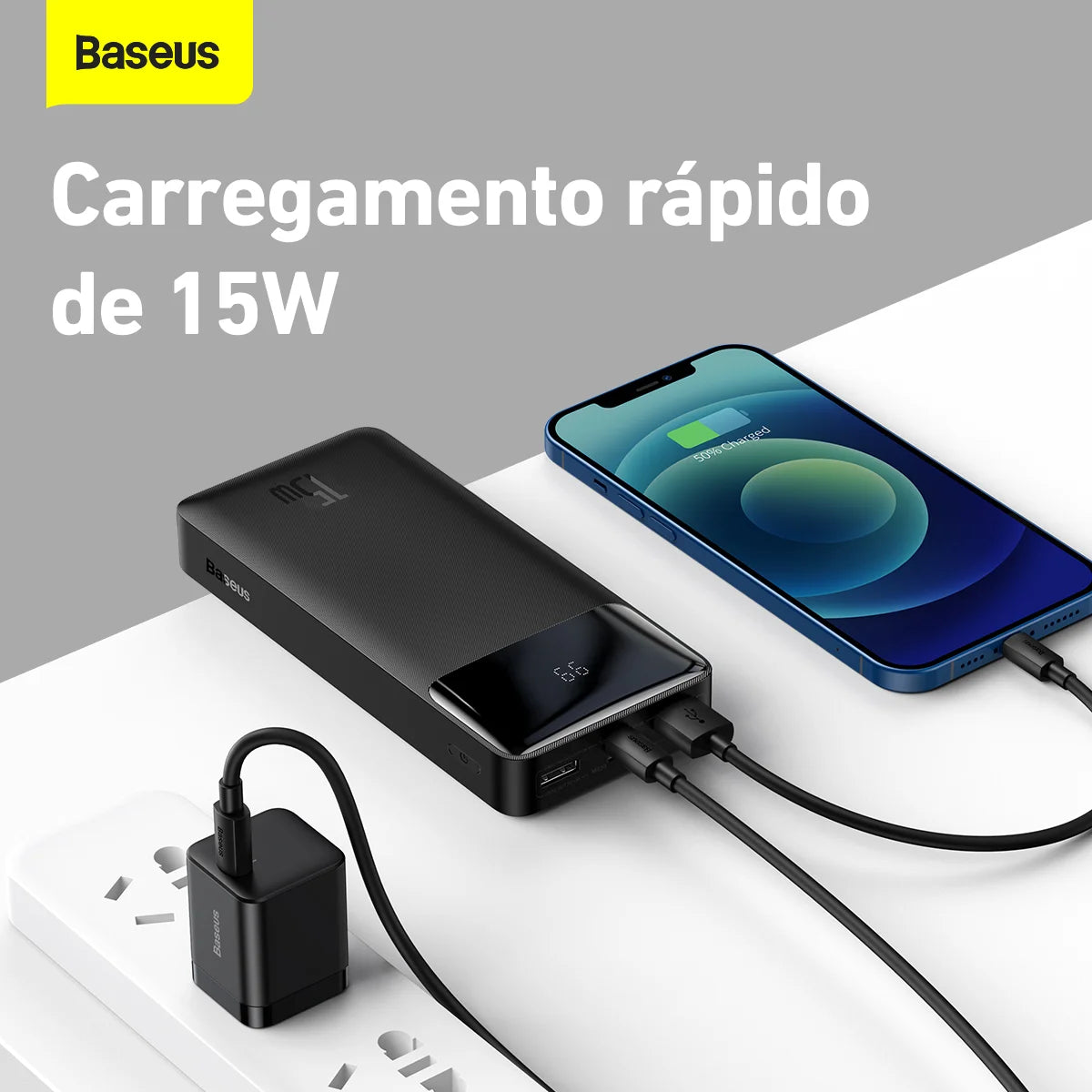 Carregador Portátil Baseus 20.000mAh – Super Potência, Carregamento Rápido e Múltiplas Conexões
