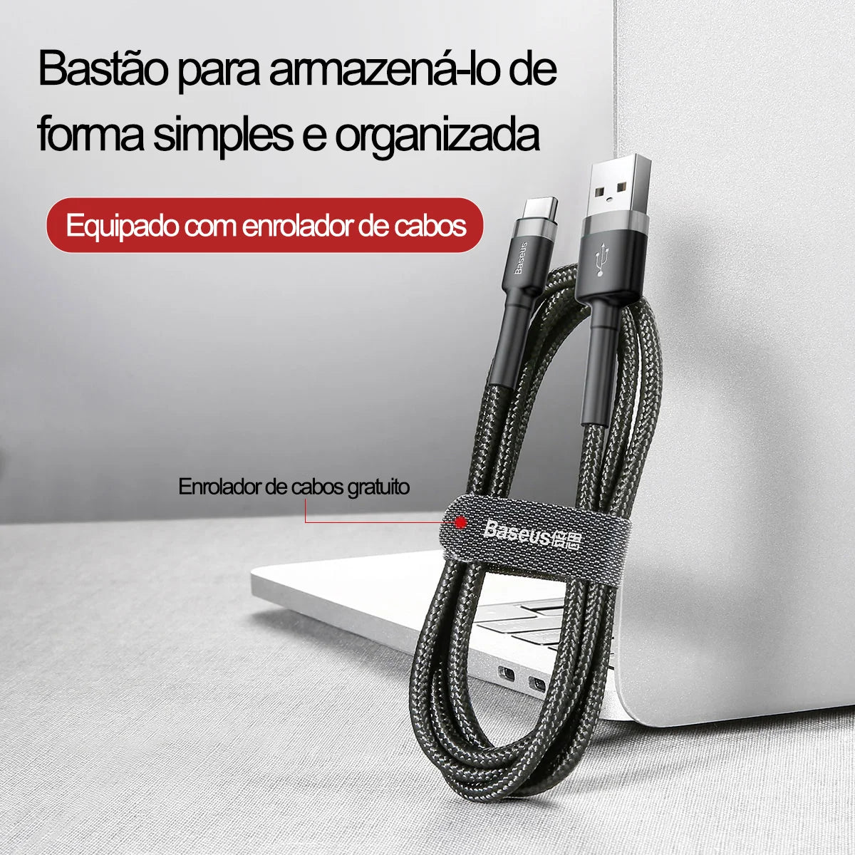 Cabo Cafule Baseus USB-C 3A – Carregamento Rápido, Nylon Reforçado e Alta Durabilidade