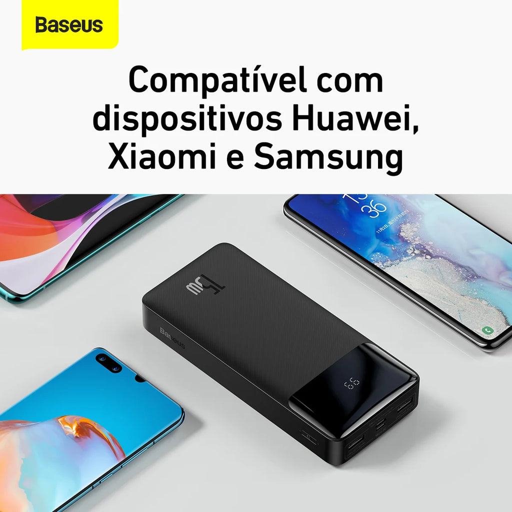 Carregador Portátil Baseus 20.000mAh – Super Potência, Carregamento Rápido e Múltiplas Conexões