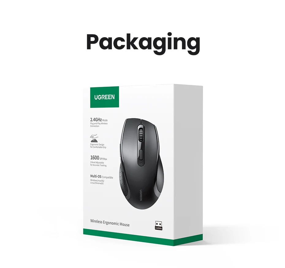 Mouse Sem Fio UGREEN MU511 – Design Ergonômico, Silencioso e Conexão Estável