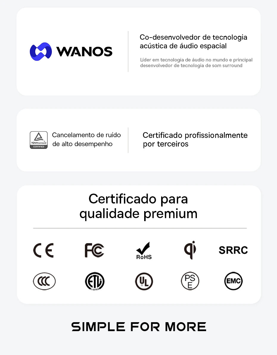 Fone de Ouvido Sem Fio Baseus Bowie MA10 – Som Potente, ANC e até 140h de Bateria