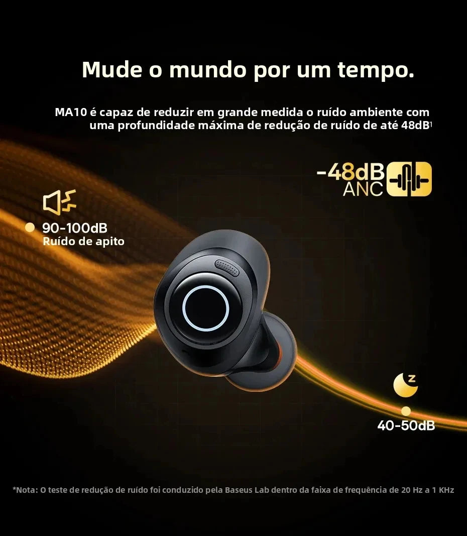 Fone de Ouvido Sem Fio Baseus Bowie MA10 – Som Potente, ANC e até 140h de Bateria