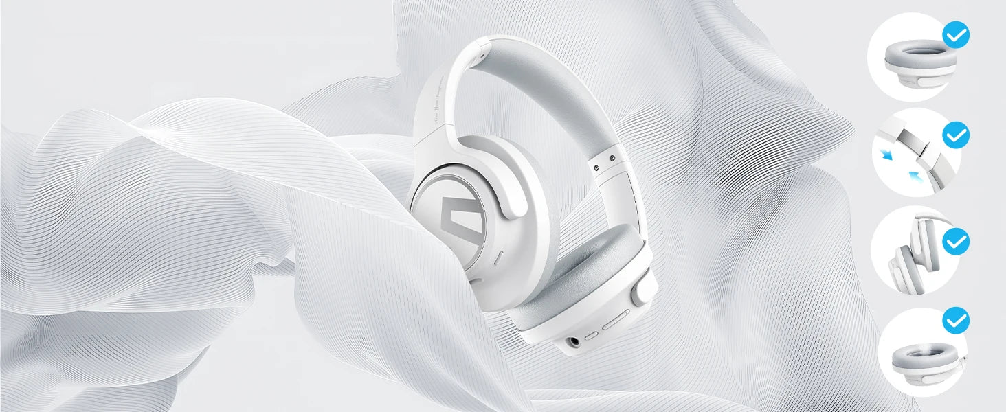 Headset SoundPEATS Space – Fone Bluetooth Over-Ear com Cancelamento Ativo de Ruído (ANC 35dB), Hi-Res LDAC e até 123h de Bateria