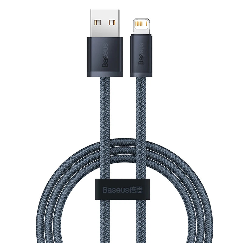 Cabo Baseus Lightning 2.4A – 2m, Carregamento Rápido e Nylon Reforçado para iPhone