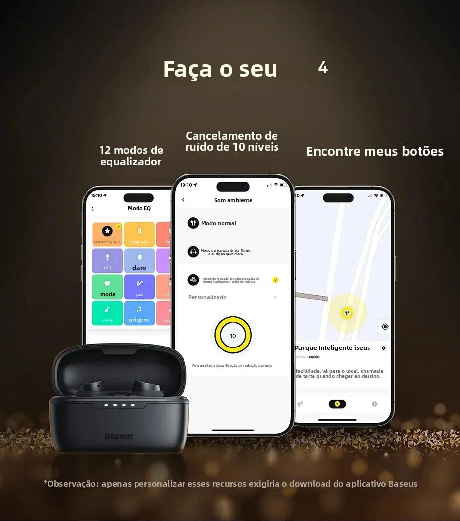 Fone de Ouvido Sem Fio Baseus Bowie MA10 – Som Potente, ANC e até 140h de Bateria