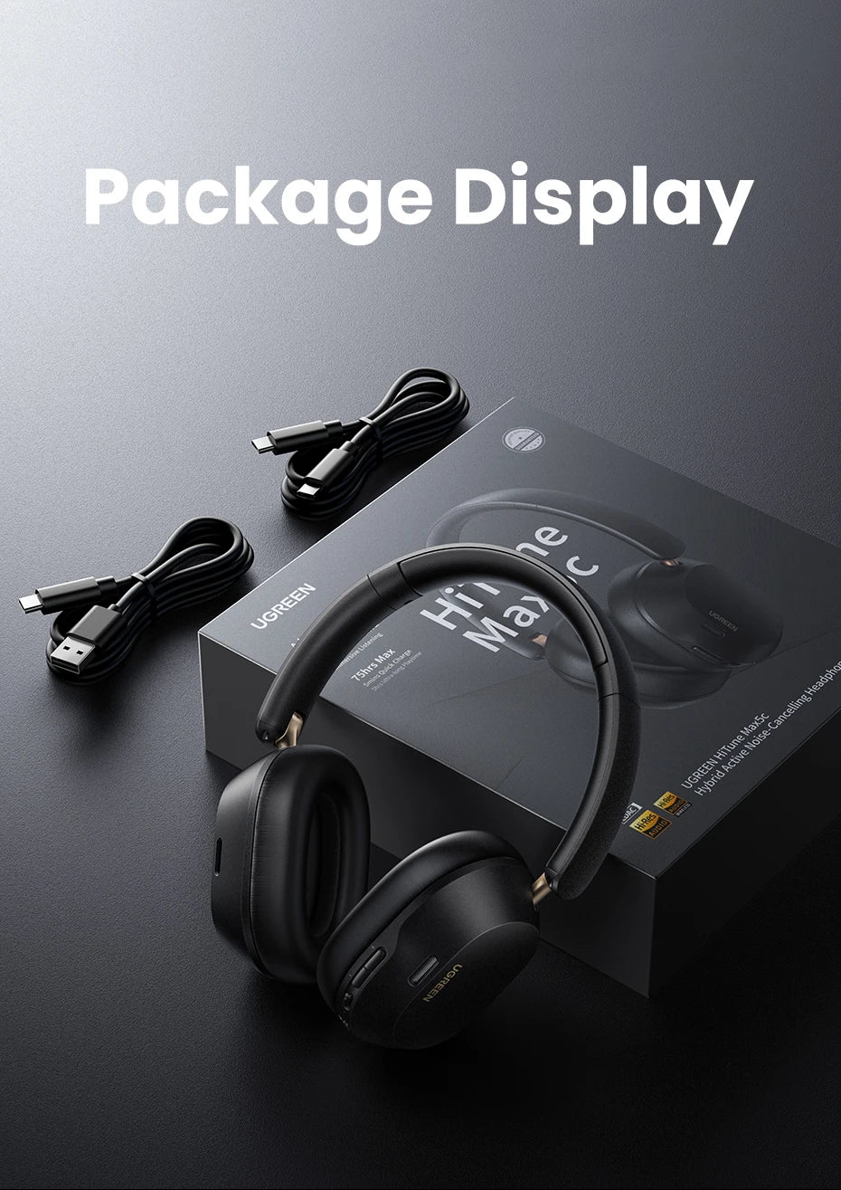 Headset UGREEN HiTune Max5C – Fone Bluetooth Over-Ear com Cancelamento Ativo de Ruído (ANC 43dB), Hi-Res LDAC e 75h de Bateria