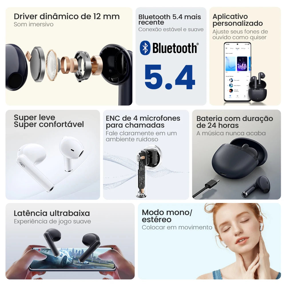 Fone de Ouvido Bluetooth Haylou X1 Plus – ANC, Áudio Hi-Fi e Bateria de Até 40h